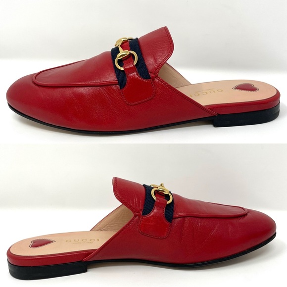 Gucci Princetown Mules in Hibiscus Red with Web Stripe Size 36.5 Size 6.5 - Picture 10 of 16